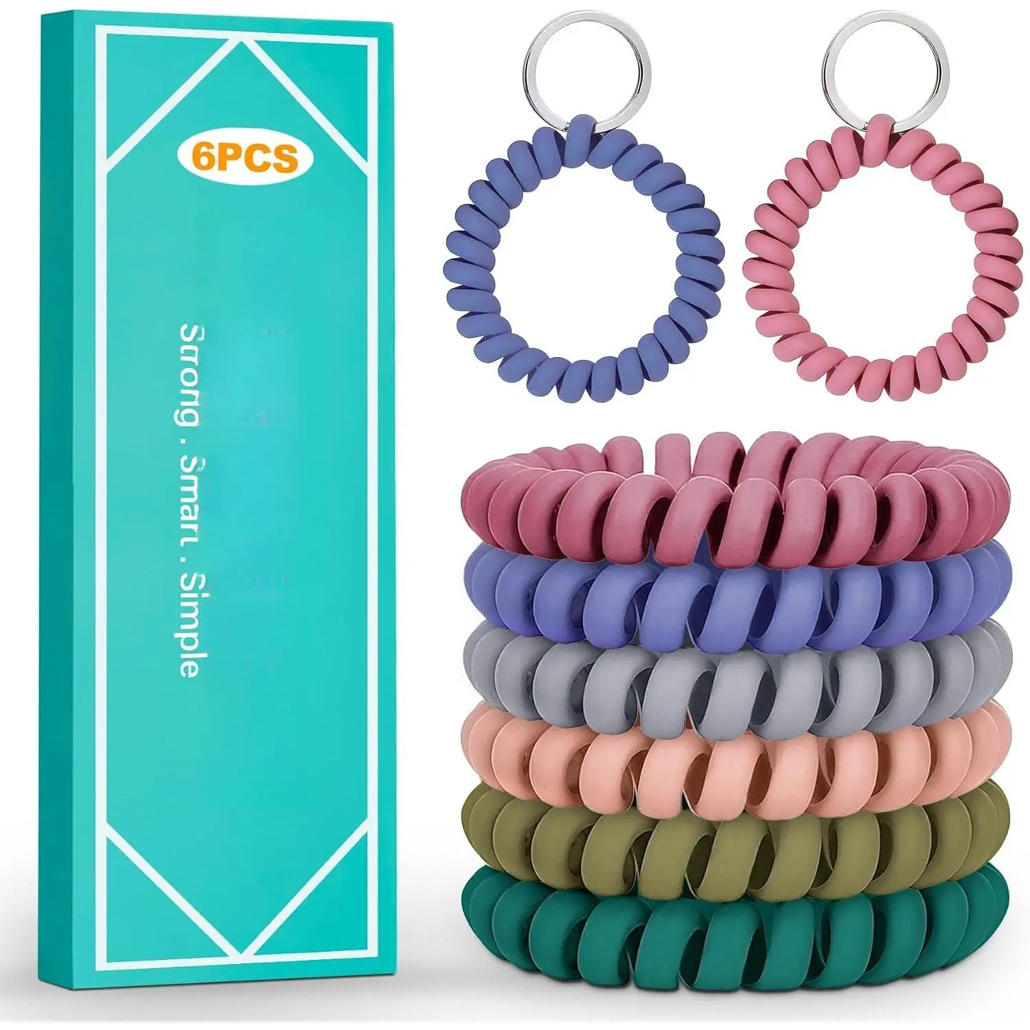 6 Pack Stretchy Spiral Wrist Coil ,  Wristband Key Holder Bracelet for Gym, Pool, Sauna, Flexible Wristlet for Men & Women