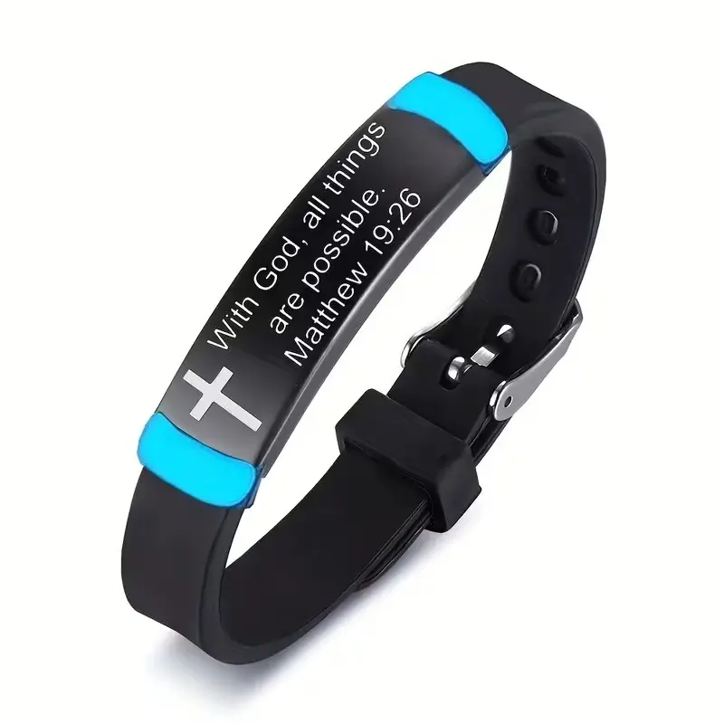 Inspiring Bible Verse Cross Glow-In-The-Dark Bracelet, Religious Faith Bracelets, Christian Faith Silicone ID Wristband, Unisex Religious Motivational Gift