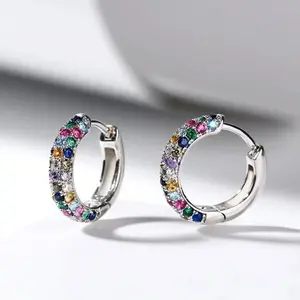Ins Style Colorful Zircon Hoop Earrings for Women | Minimalist Niche Design High-End Ear Buckles | Versatile Fashion Ear Jewelry Gift