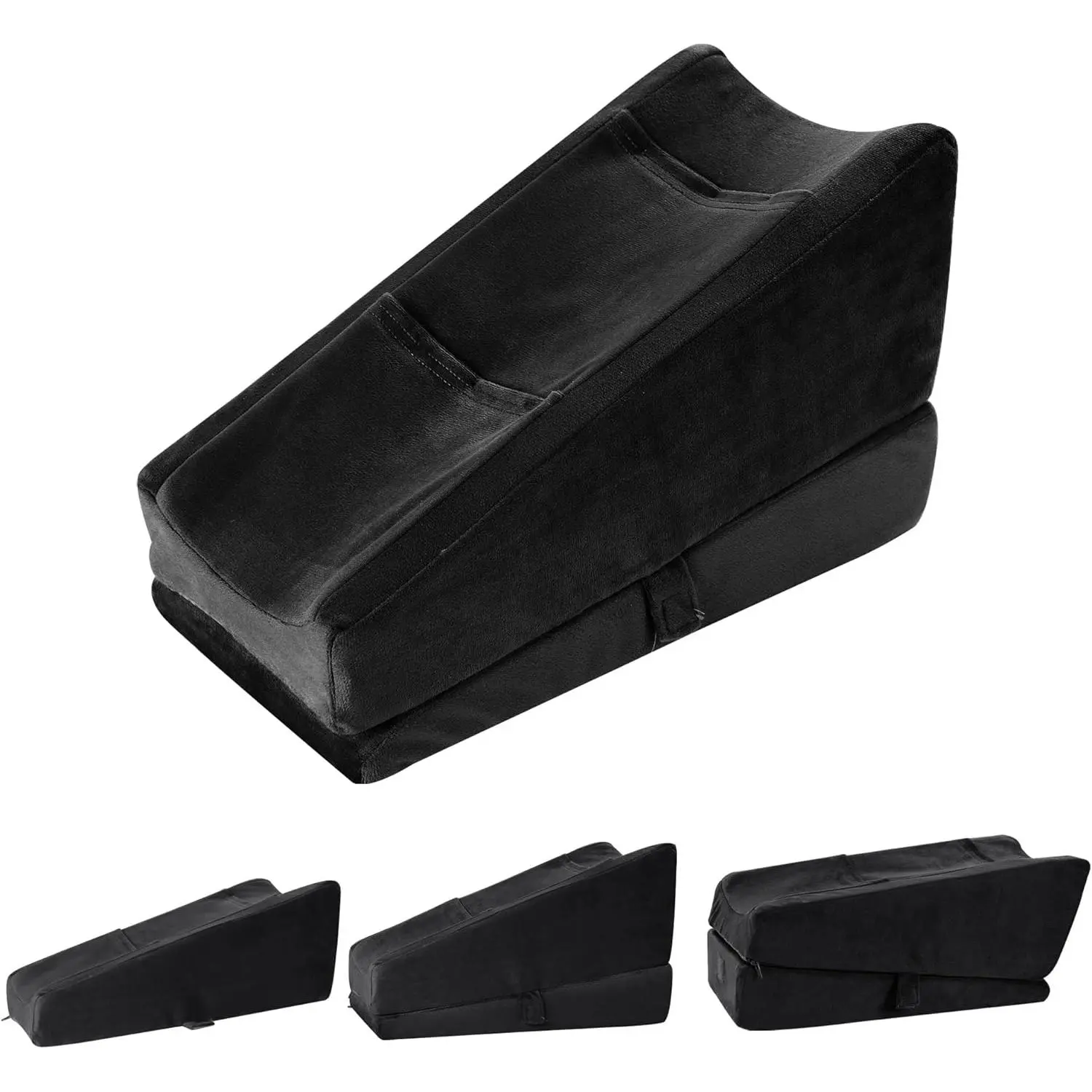 2-in-1 Adjustable Arm Elevation Pillow with Pockets, Ergonomic Wedge Bolster for Post Surgery Support, Recovery Boost Pillow for Leg Pain Relief (Black)