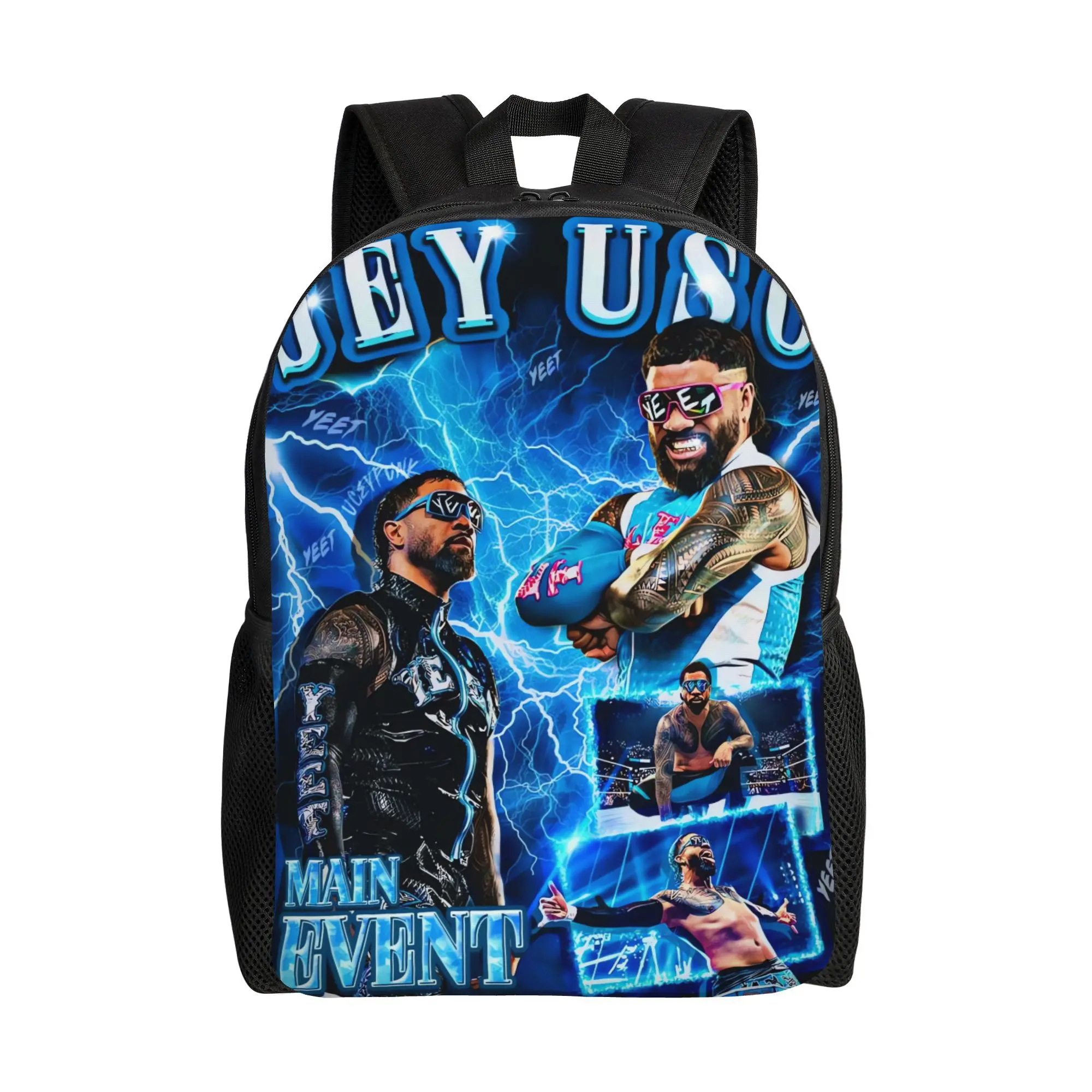 Jey Uso YEET Main Event Lightning Collage 600D Oxford Fabric Backpack - WWE Wrestling Superstar Graphic, 15in Laptop Bookbag for Wrestling Fans, Teens' Arena Travel Streetwear Daypack Gift, 600D Fabric Backpacks, Campus Life, Alt Backpacks