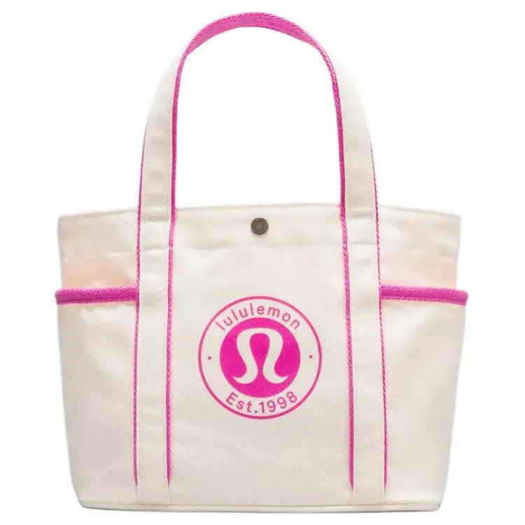 Lululemon 6.5L Cotton Canvas Tote Bag - Minimalist Natural with Pink Accents, Unisex Carry-All Women's Handbags