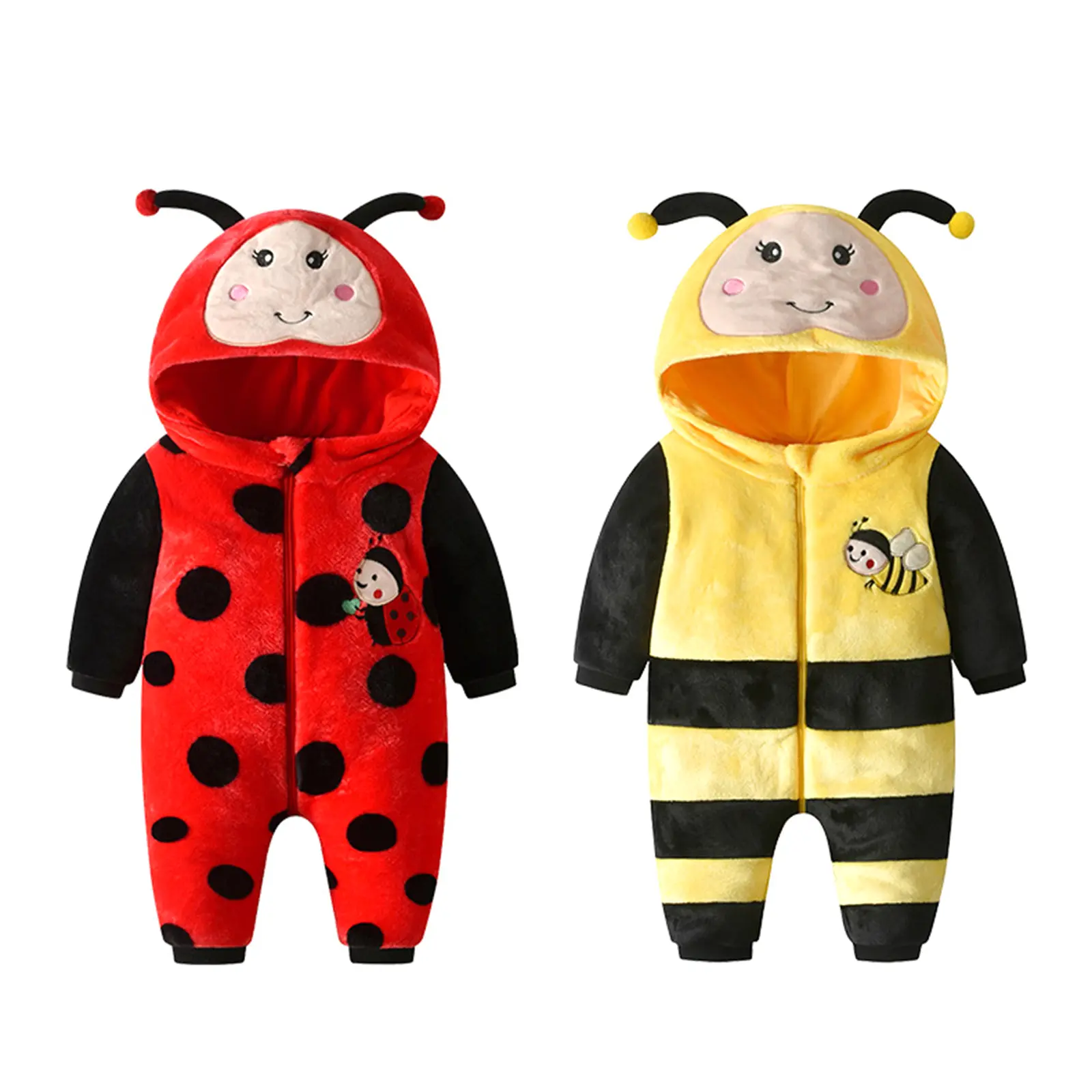 Infant Baby Girls Boys Animal Cosplay Costume Cartoon Ladybug/Bee Hooded Long Sleeve Halloween Clothes 0-24 Months