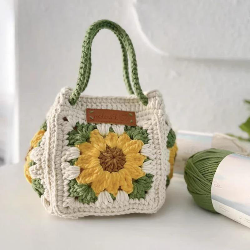 DIY Crochet Granny Square Bag Kit for Women, Handmade Knitting Yarn Pack with Crochet Hooks, DIY Crossbody Bag Making Supplies