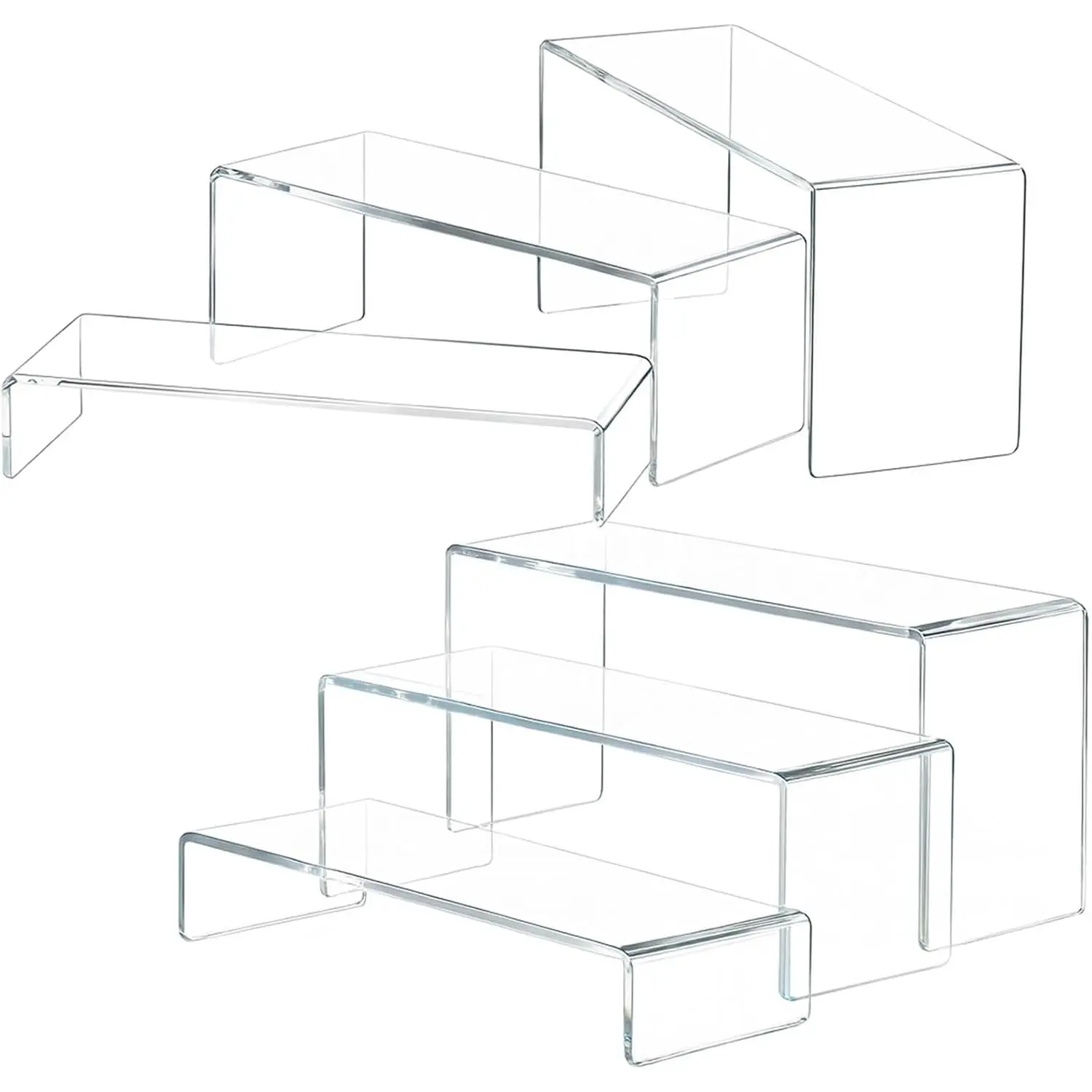 6 PCS Clear Acrylic Display Risers, Acrylic Risers for Display, Transparent Rectangle Display Stand for Figures, Collectibles, Perfume, Jewelry, Desserts, Cosmetics