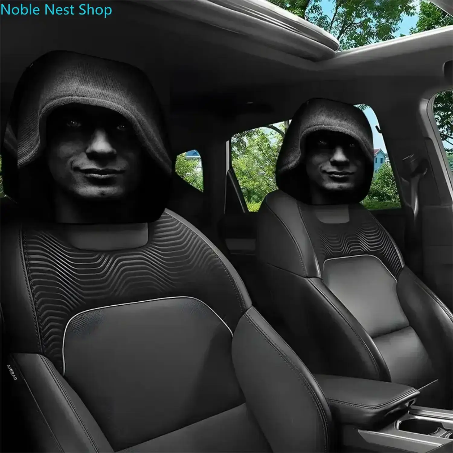 2Pcs Mysterious Hooded Figure Car Headrest Covers, Dark Aesthetic Universal Elastic Anti-Dust Auto Decor 11×10.2in for Daily Commute, Road Trips & Car Lover Gifts