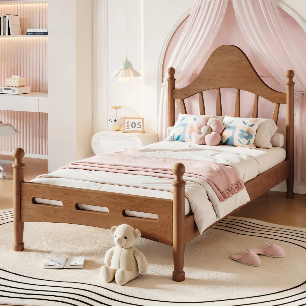 [Bellemave] Twin/Full/Queen Platform Bed with Chic Headboard, Solid Wood Bed Frame with Slatted Support, No Box Spring Needed and Low to Ground Design