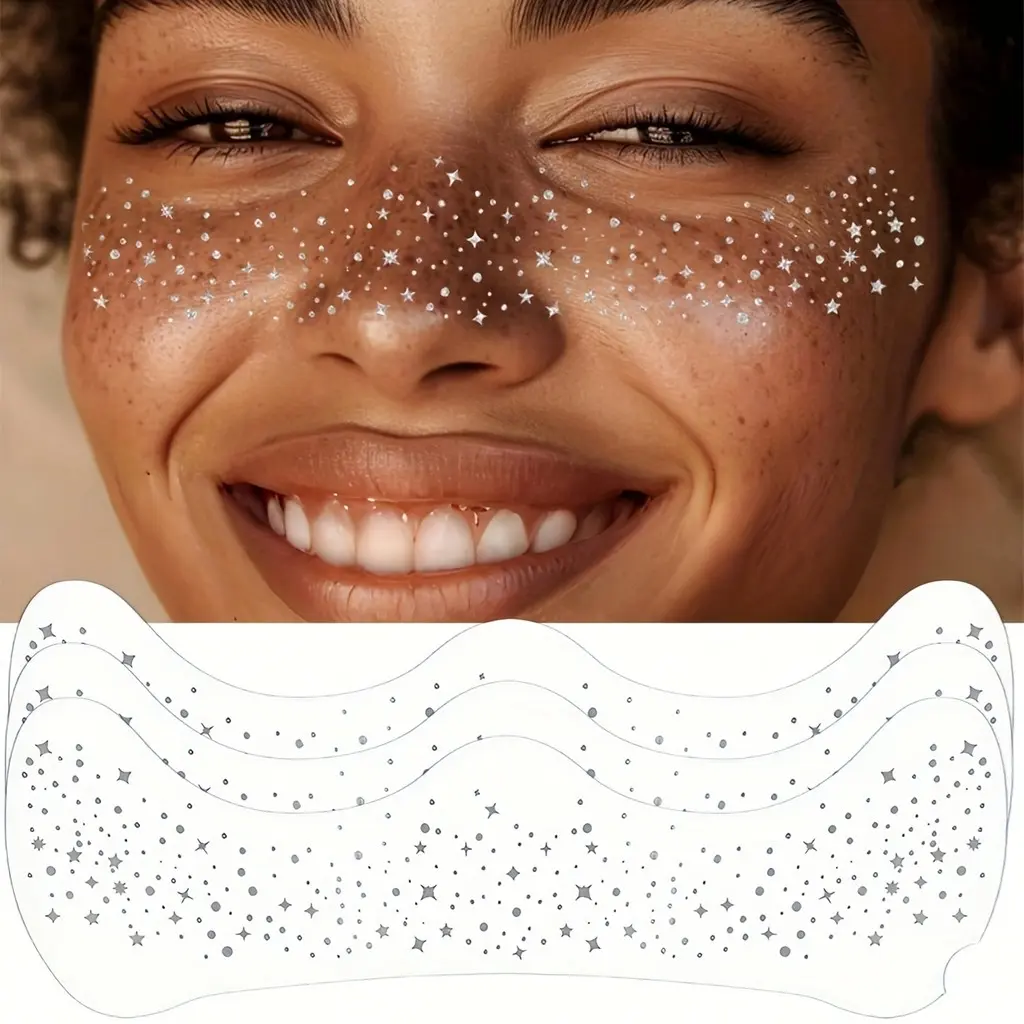 3 Sheets Glitter Freckle Spot Freckles Face Tattoo Metallic Tattoos Temporary Fake Tattoos For Women Rose Gold Flash Tattoos Glow Up Mask Cosmetic Glitter For Christmas Festivals Music Party