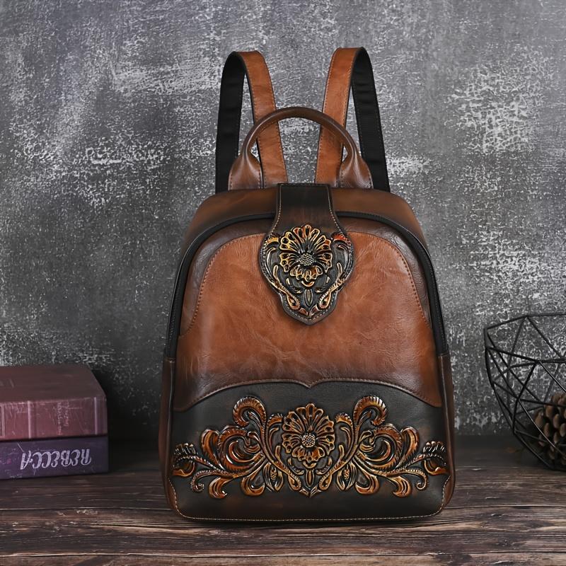 Aesthetic Vintage Backpack Purse for Women | Brown Leather Look Lace Print  Satchel | Trendy Casual Daypack for Work & Coffee Dates - TikTok Shop