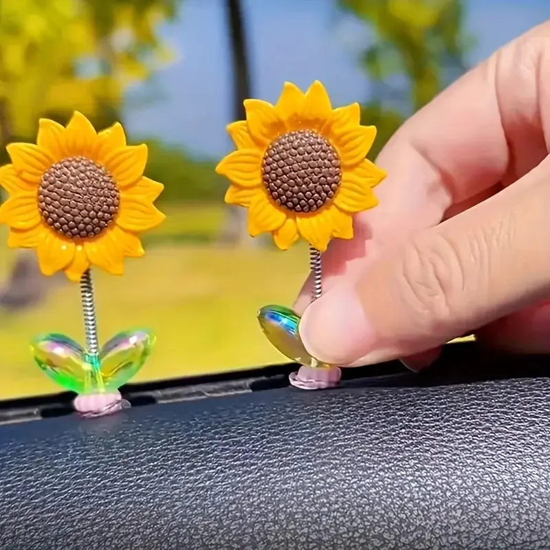1/5pcs Cute Sunflower Car Decoration Set, Resin Material Dashboard and Window Accessories, Used for Interior Dashboard Decoration, Interior Accessories, Ins-style Healing Car Goods, Internet-famous Swinging Sunflower Ornament
