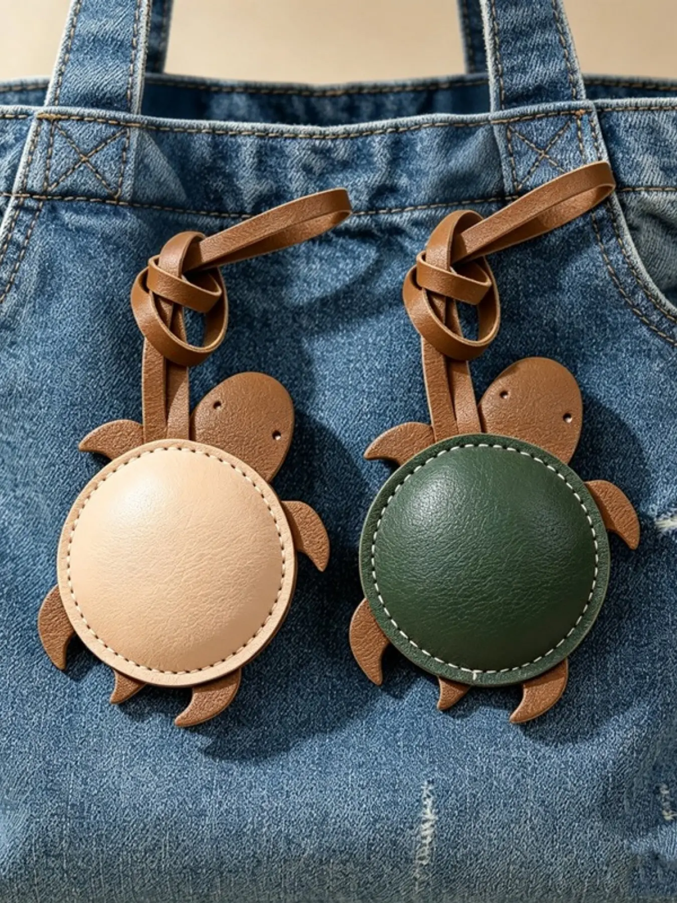 Handmade Faux Leather Cute Turtle Shaped Women'S Keychain Pendant,PU Leather Little Turtle Keyring Bag Charm,Tortoise Animal Keychain Lanyard Strap Purse Accessory Luggage Travel Pendant,Romantic Island Vacation Souvenir Gift,Couple Backpack Car Ornament