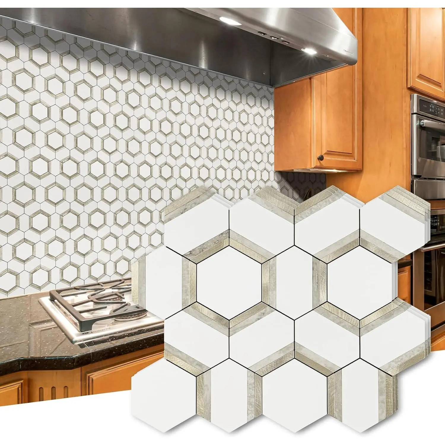 10 Sheets Peel and Stick Backsplash, White PVC  Metal Light  Kitchen Backsplash Stick  Backsplash Mosaic Tile for Fireplace, RV, 12x12inch