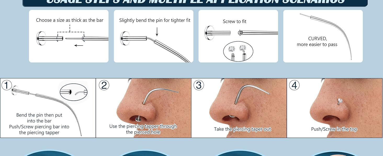 MILACOLATO 14G/16G/18G/20G Piercing Taper Insertion Tool ASTM F136 Titanium Piercing Threader Tool for Threaded Push In Threadless Labret Tragus Helix Conch Piercing Jewelry Cartilage Earring Lip Nose Studs Piercing Changing Stretching Kit Assistant Tool