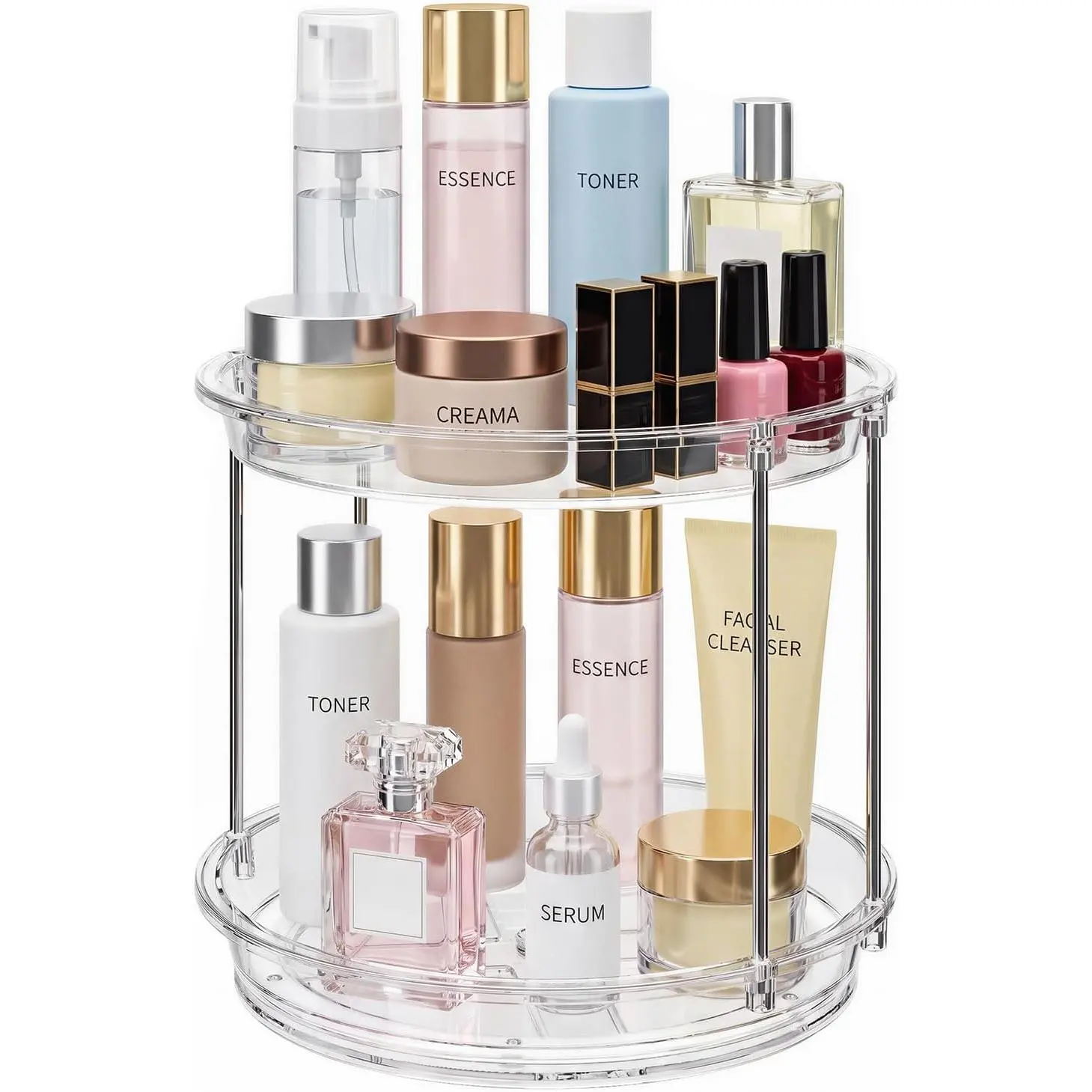 Rotating Makeup Organizer for , Skincare Holder with 2 Tier Tray | Spinning Bathroom Counter Organizer with Easy Assembly & Non-Slip Base,   Tray for Perfume, , Hair Care