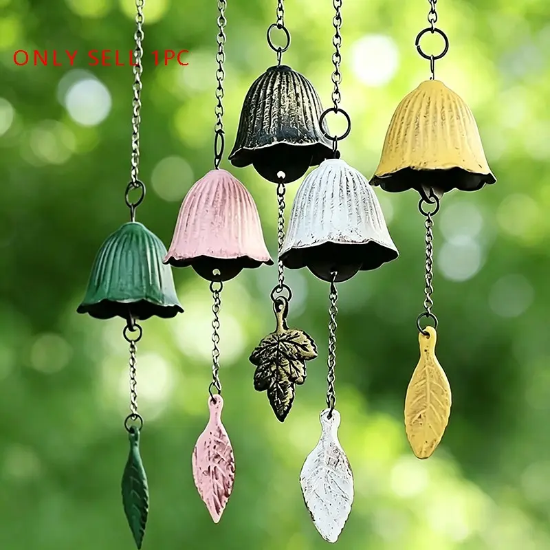 Japanese Style Cast Iron Wind Chime Decorations, Decorative - Retro Hanging Leaf Bells with Colors, Durable Metal Outdoor/Indoor Hanging Decor for Weddings, Holidays, Camping & Home - No Electricity Needed, Wind Chimes for Outside, Holiday Ornaments