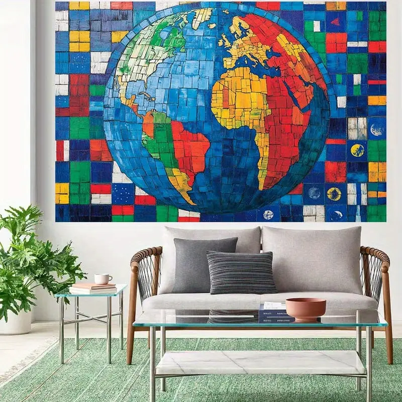 Polyester Colorful World Map & International Flags Tapestry - Light, Multi-Size Hanging Wall Decor for Studio, Event Use, Ideal Gift for Parties