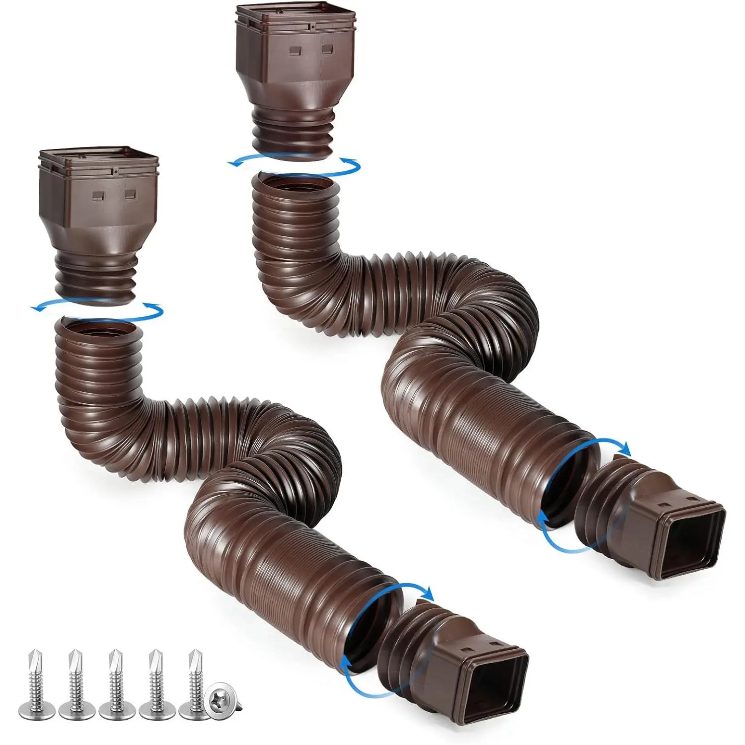 Brown 2-Pack Rain Gutter Downspout Extensions Flexible, Drain Downspout Extender,Down Spout Drain Extender, Gutter Connector Rainwater Drainage,Extendable from 21 to 68 Inches