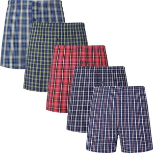 Men's 100% Cotton Boxer Shorts, Men's Classic Fit Woven Underwear, 5 Pack / 10 Pack