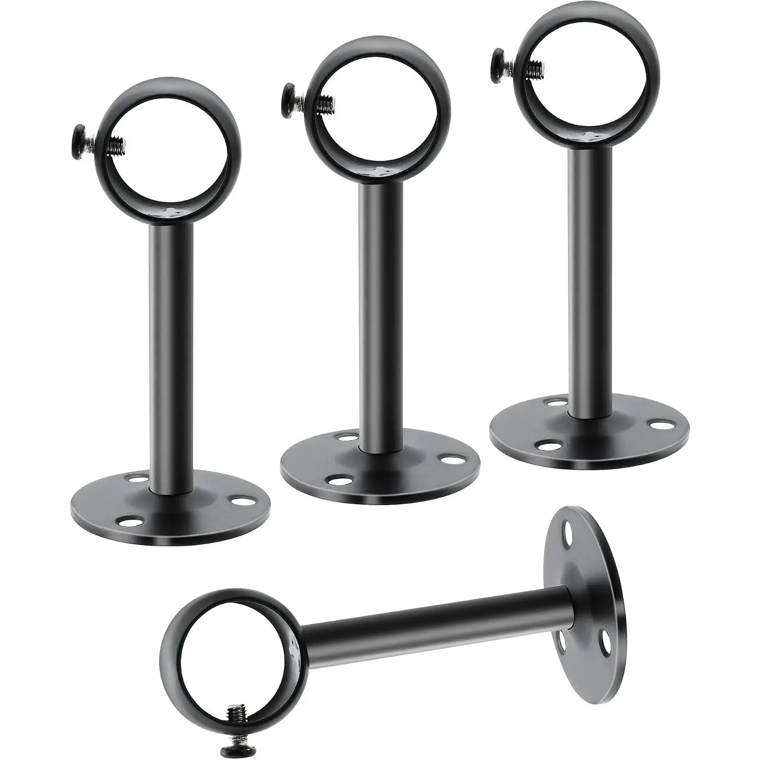 4 count Ceiling Curtain Rod Holder, Adjustable for 0.88" - 1" Poles | Stainless Steel Curtain Rod Hooks with Set Screw, Ideal for Bathroom Kitchen Living Room  Hotel, Black
