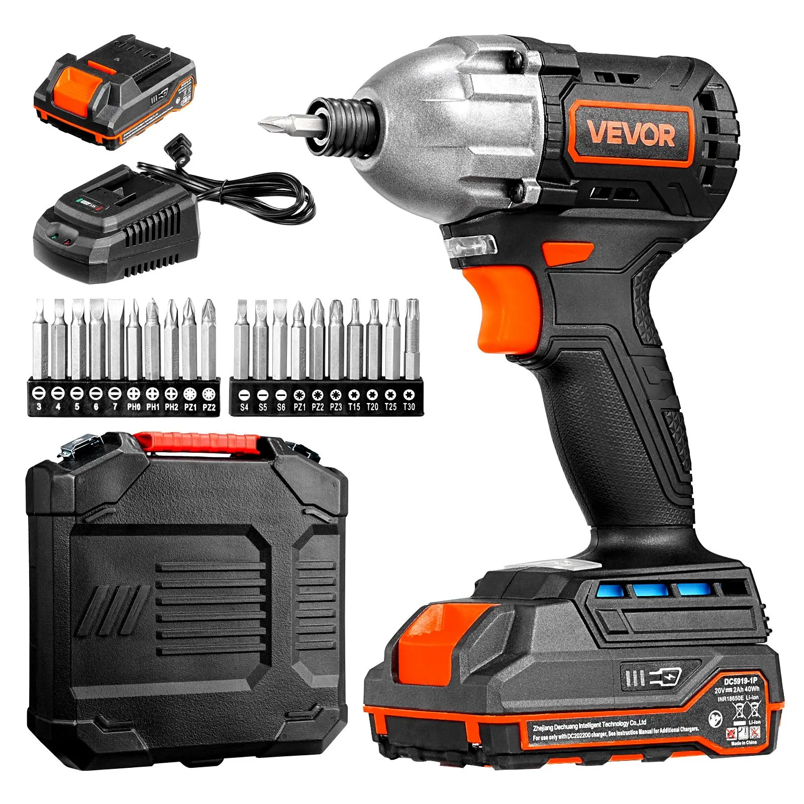 【Summerfinds】VEVOR 20V DC Brushless Motor Cordless Impact Drill/Driver Kit, 1/4 in, 0-2100 RPM Adjustable Speed, 2213 in-lbs High Torque Tool, DC85959S, with Batteries, Charger, 20 Bits, LED Work Light, for Furniture Assembly, Home Repairs, Led Lighting,