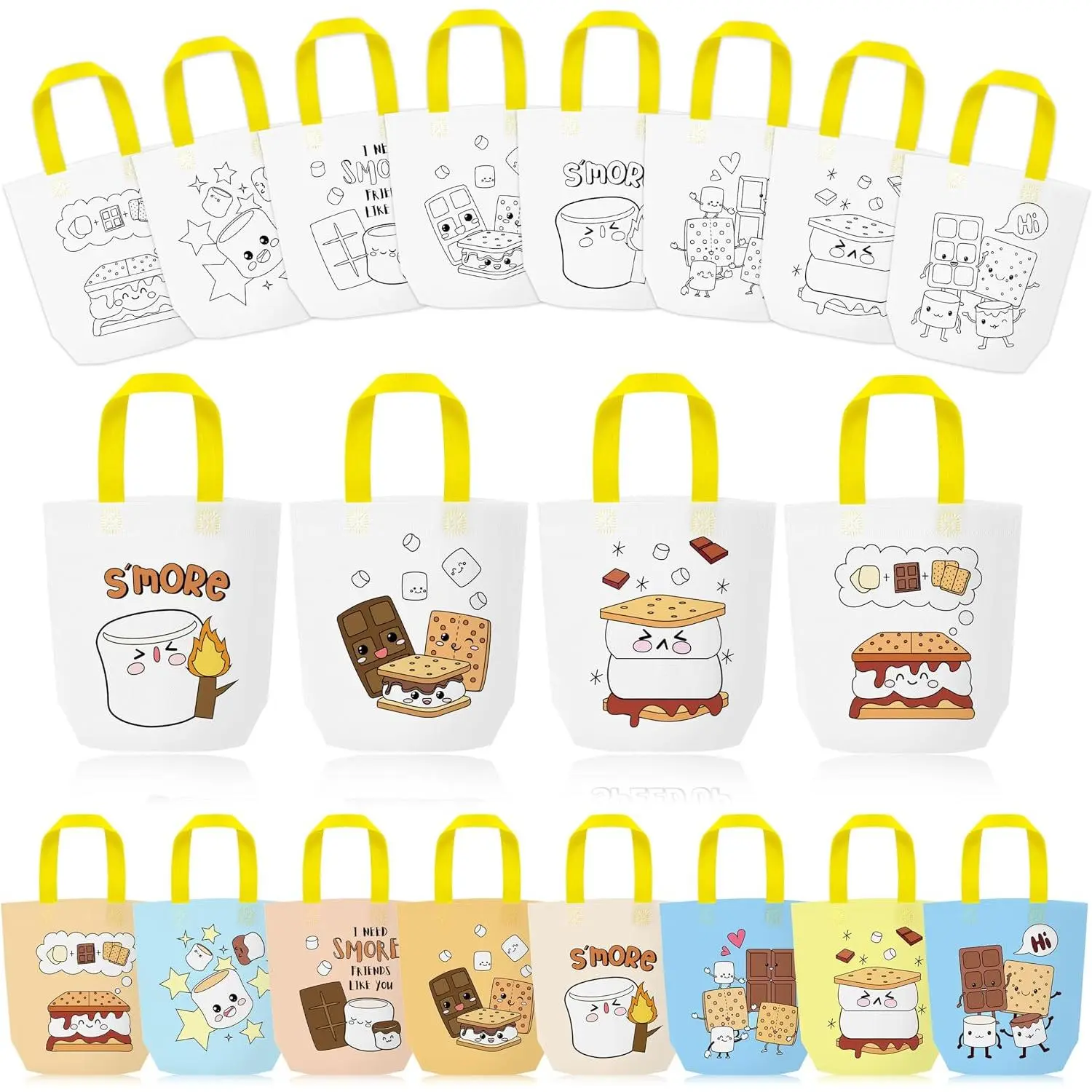 Marshmallow Coloring Goodies Bags for   to School Party Supplies | 24 count Campfire Camping Bulk Color Your Own  Bags Marshmallow  Non Woven Color Tote Bag for School DIY Party Favor