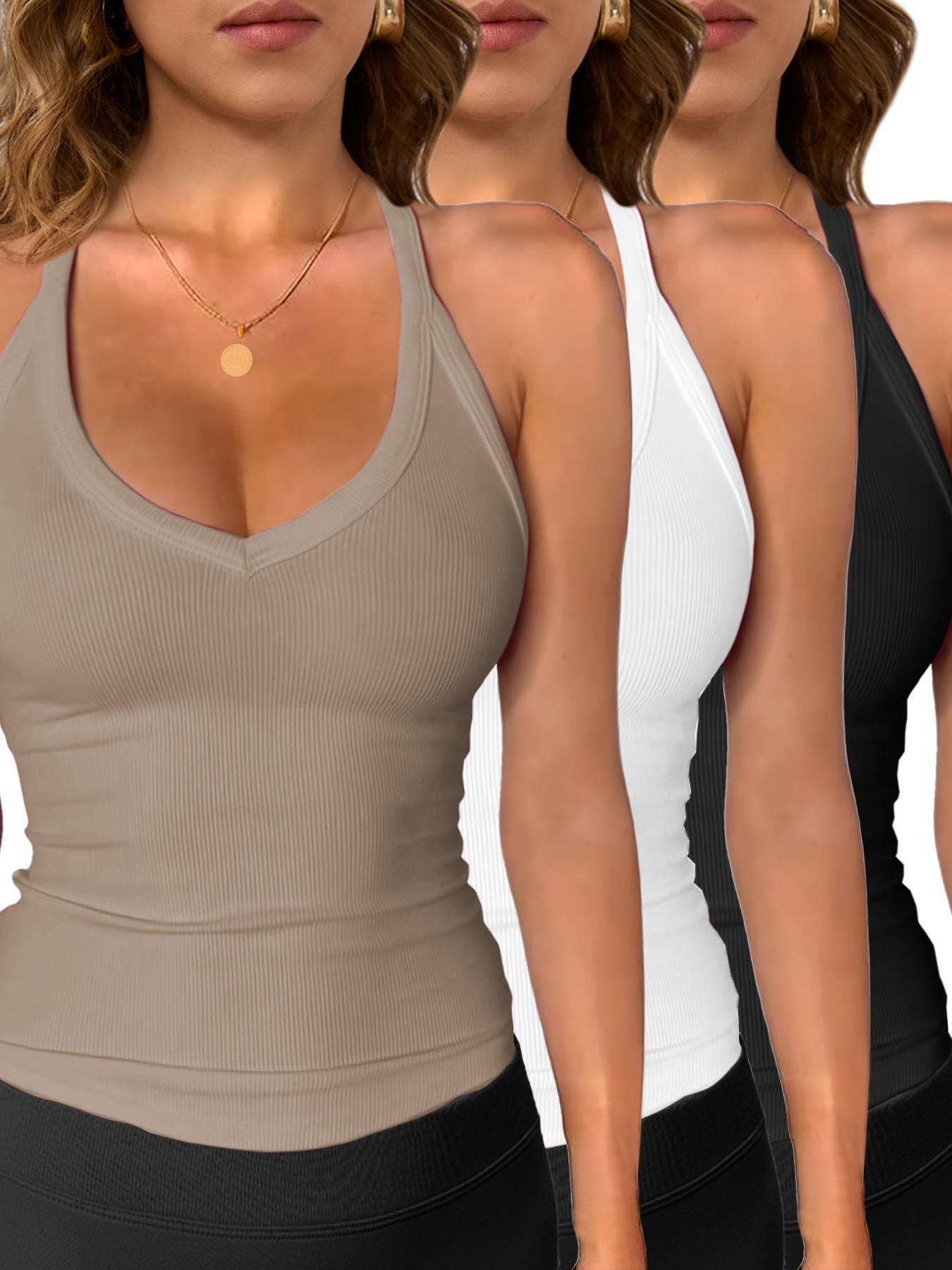 Women's Solid V Neck Ribbed Tank Top, Casual Comfy Cami, Casual Sleeveless Top for Daily Wear, Ladies Clothes for All Seasons
