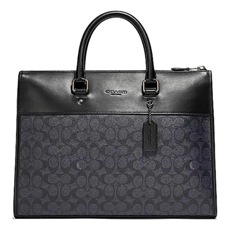 COACH Gotham Monogram Synthetic Leather and Genuine Leather Briefcase for Men, Shoulder Crossbody Handbag, Large, Charcoal Black