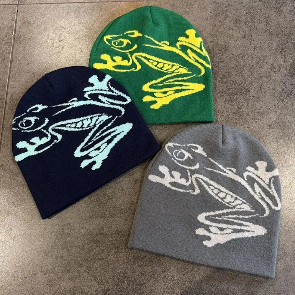 2026 new hot item High Quality Frog Knit Hat Keep Warm Ear Protection Knitted Beanies Female Beanie Caps for Woman/Men