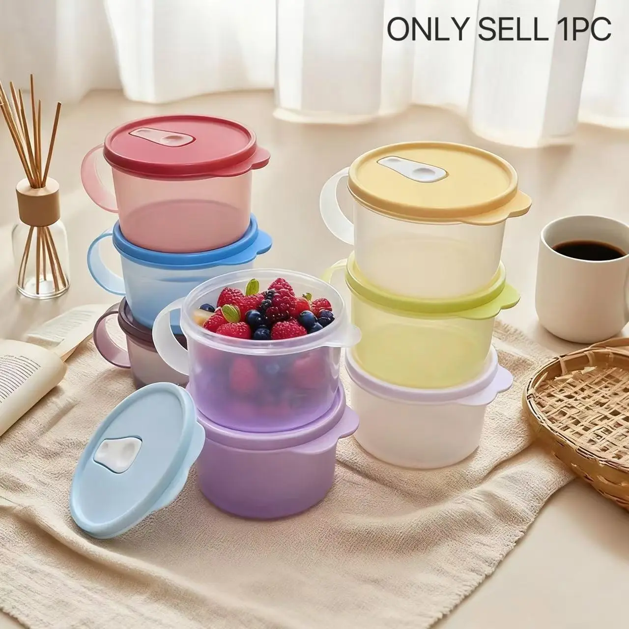 Microwave Bowl with Handle, Food Storage Container, Lunch Box with Vent Valve, Bento Box, Kitchen Small Accessory, Microwave Safe Reusable, 1 Piece