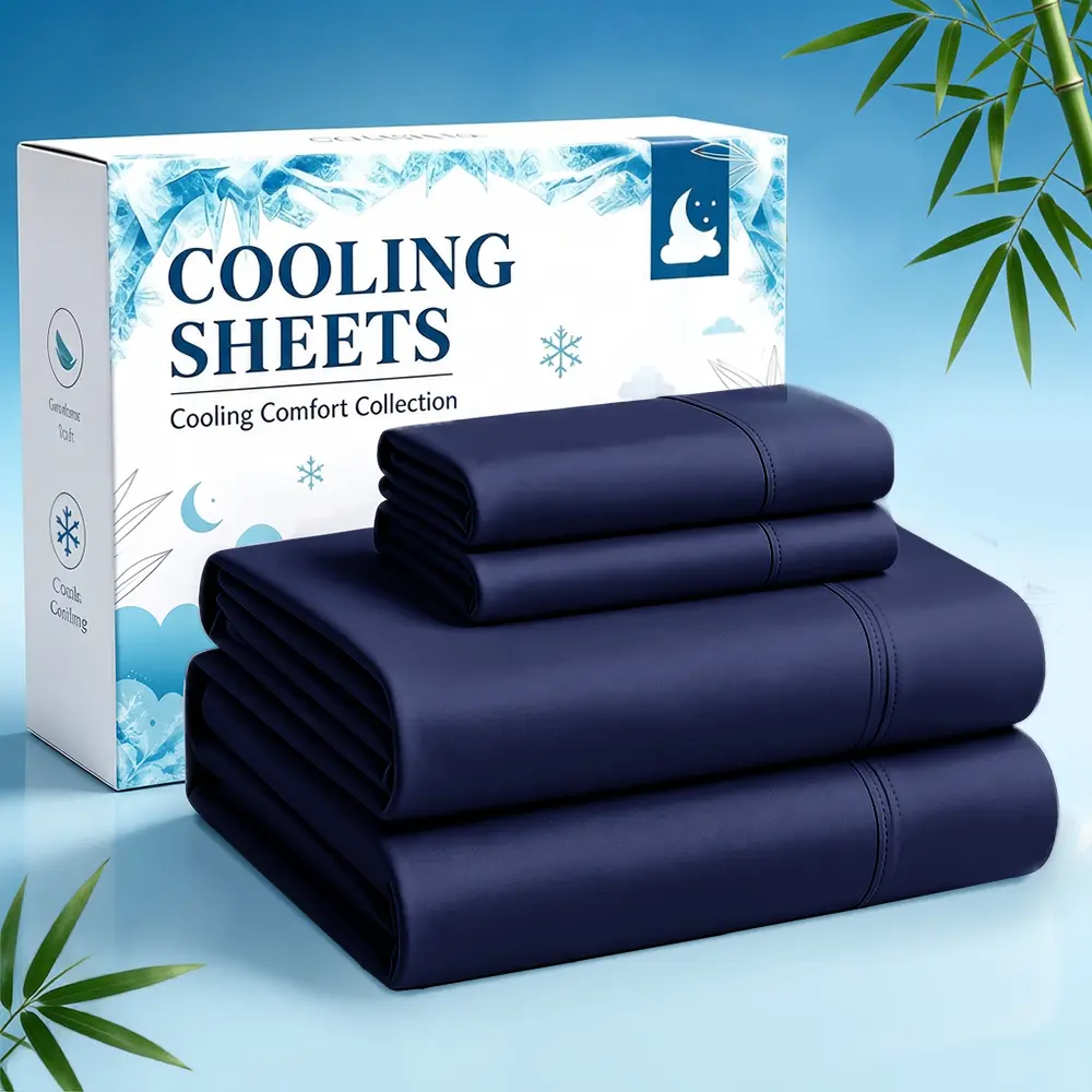 MUXHOMO 3/4pcs Bamboo Cooling Bedding - Extra Deep Pocket Breathable And Cooling - Suitable for Hot Sleepers And Sweats, BAMBOO Pillowcases, Flat Sheet And Fitted Sheet - A Perfect Gift for Family, Queen And King Sizes, Local sellers express Delivery