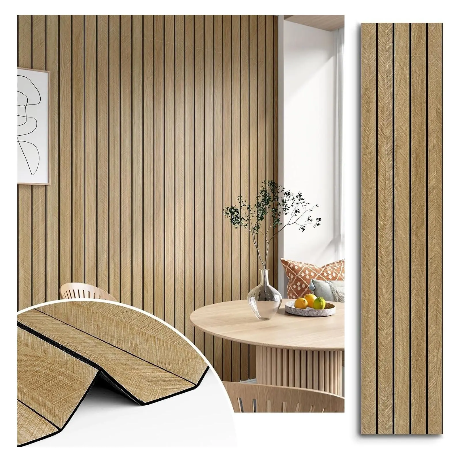 Peel and Stick 3D Wood Slat Wall Panels, Self-Adhesive Flexible PVC Wooden Slat Wallpaper for Bedroom Living Room Ceiling Decor, 118"x11.8"Gift