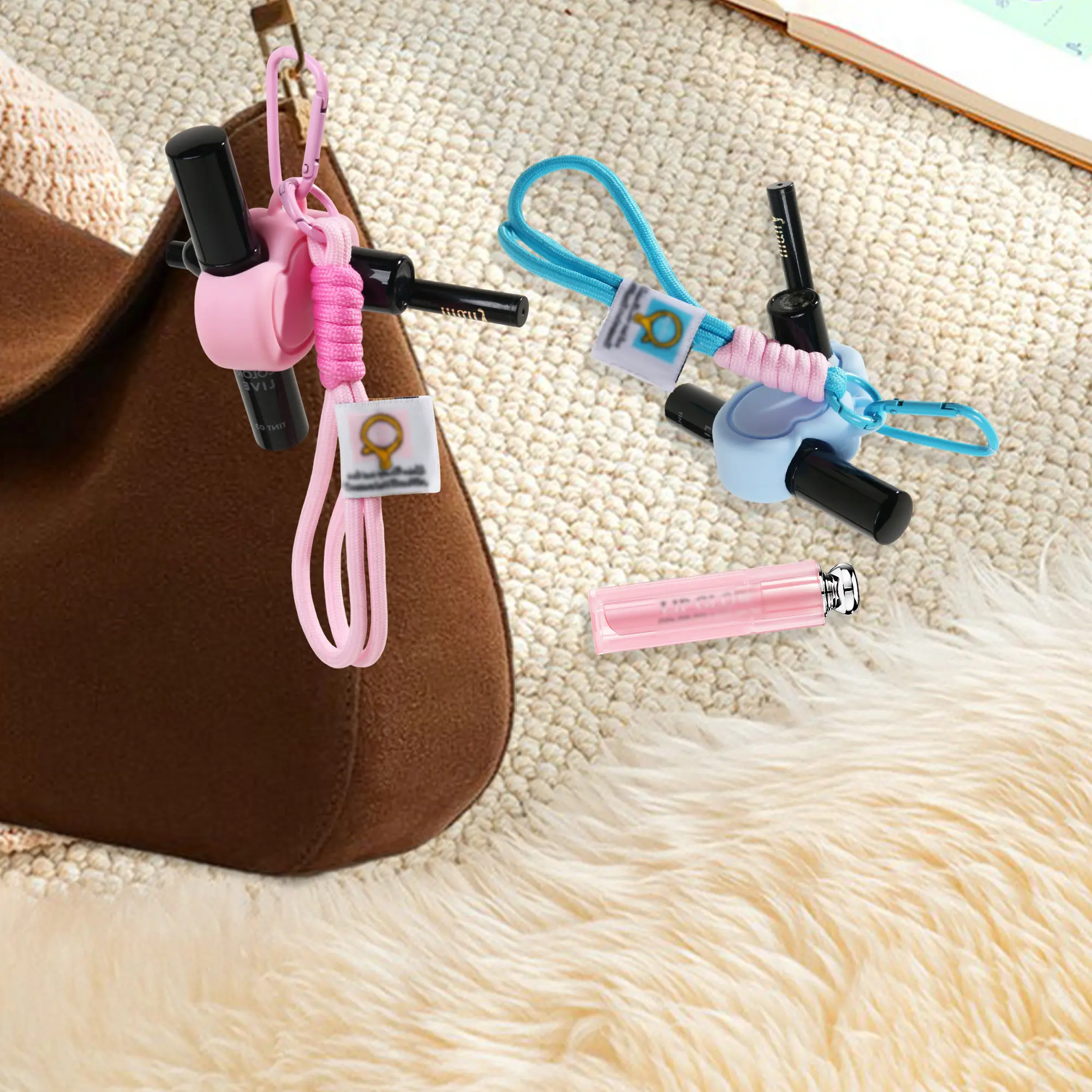 Portable Lipstick Storage Hanging Mini Gloss Holder, Silicone Lip Balm Case with Attached Hook, Travel-Friendly Makeup Organizer, Makeup Containers
