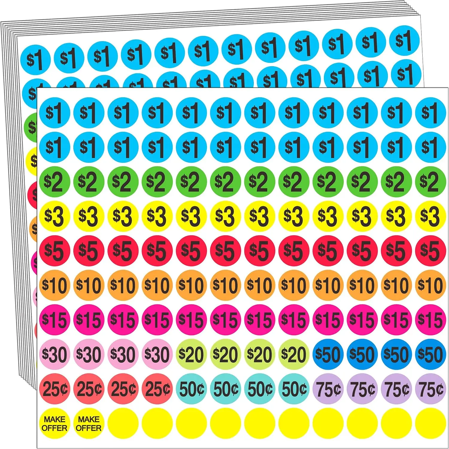 Garage  Price Stickers, 2040 count Yard  Sticker 3/4" Tags Labels |  Round Price Tags Labels Multiple, Bright Colors Pre-Printed Pricing Stickers for  Market Pricing,Retail