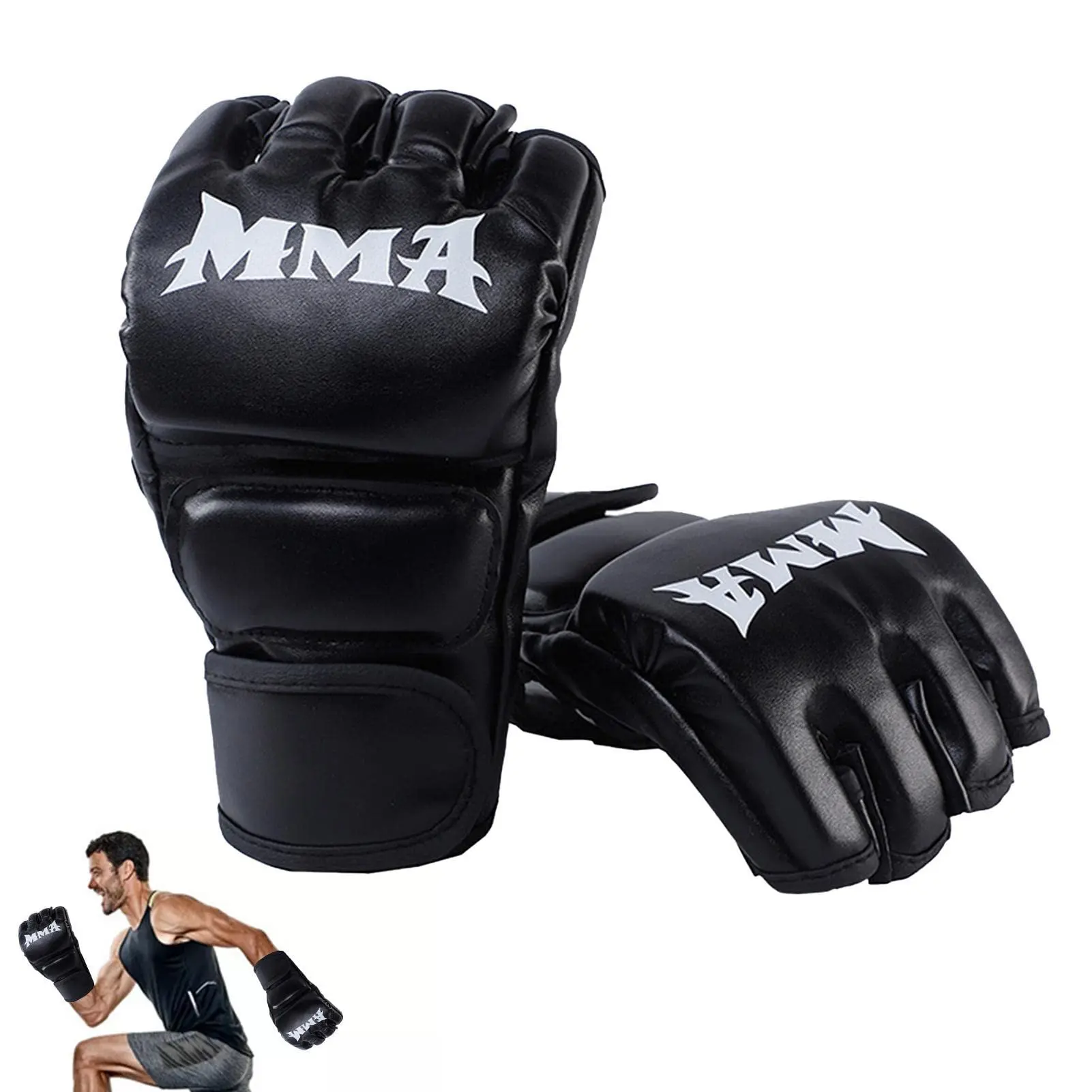 Half-Finger MMA Training Gloves with Open Palm, Breathable Boxing Equipment with Wrist Support for Sparring & Punching, Muay Thai, Striking, Martial Artists, Velcro, One Size