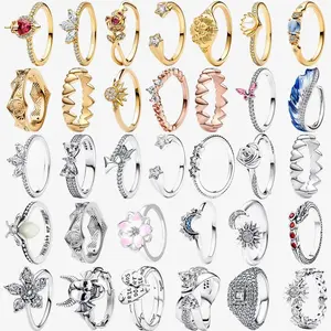 2026 Princess Tiara 925 Sterling Silver Sparkling Butterfly Heart Rings For Women DIY Jewelry,Gift, Wedding Original