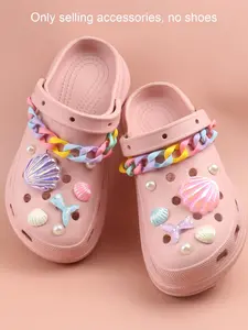 Ocean Shoe Charms for Shoe Accessories , Iridescent Shell, Fishtail & Pearl with Colorful Chain, DIY Shoe Decorations for Women, Girls, Perfect for Clogs, Sandals, Summer Fashion & Holiday Gifts