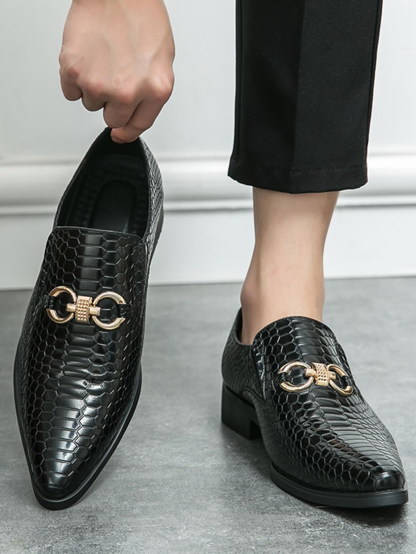 Men's Fashionable Snake Skin Embossed PU Leather Pointed Dress Shoes, Casual Comfortable Loafers for Daily Wear, Business Style Shoes for Party, Daily Clothing Decor