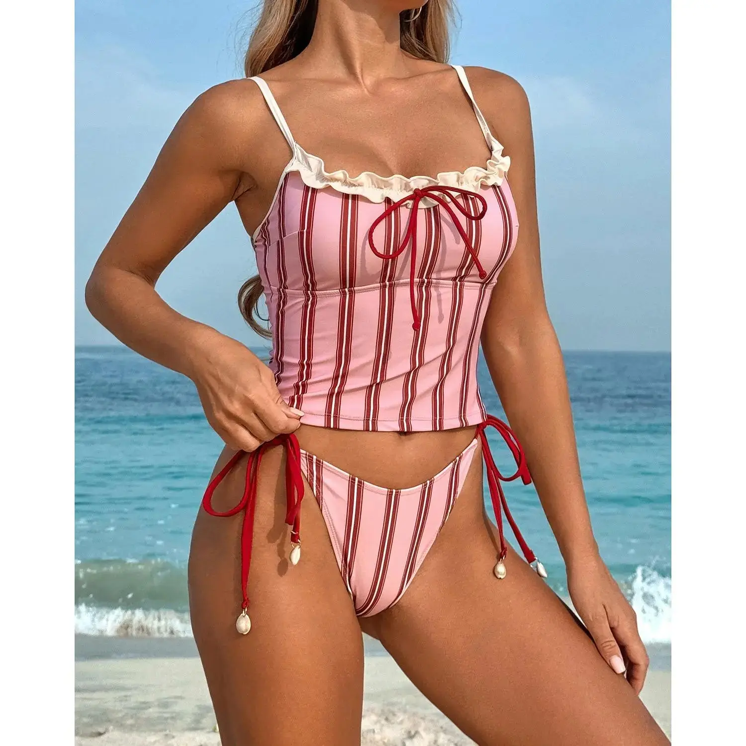 Pink Striped Tankini Swimsuit