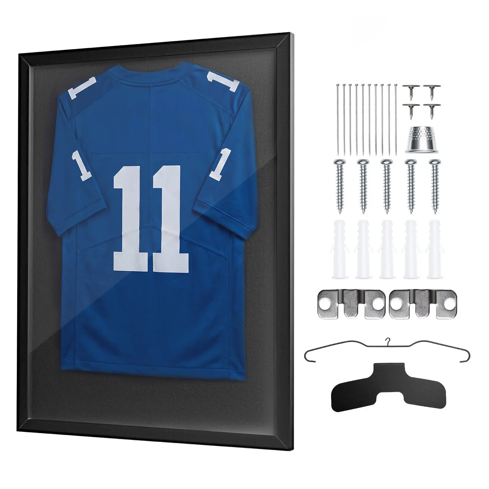 VEVOR Jersey Frame Display Case, 35.4x 27.6x 1.2 in, Wooden Sport Jersey Shadow Box with 98 UV Protection PC Panel and Hanger, for Baseball Basketball Football Hockey Shirt Sport Uniform, Black