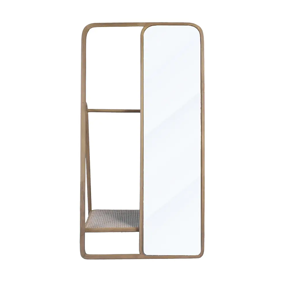 Nokaa 38 x 23 x 71.5 Inch Freestanding Clothes Hanger Rack with Full-Length Mirror, Wood & Rattan Garment Organizer for Bedroom, Closet, Entryway, Laundry Room, Coat Dress Suit Storage Stand, Home Furniture