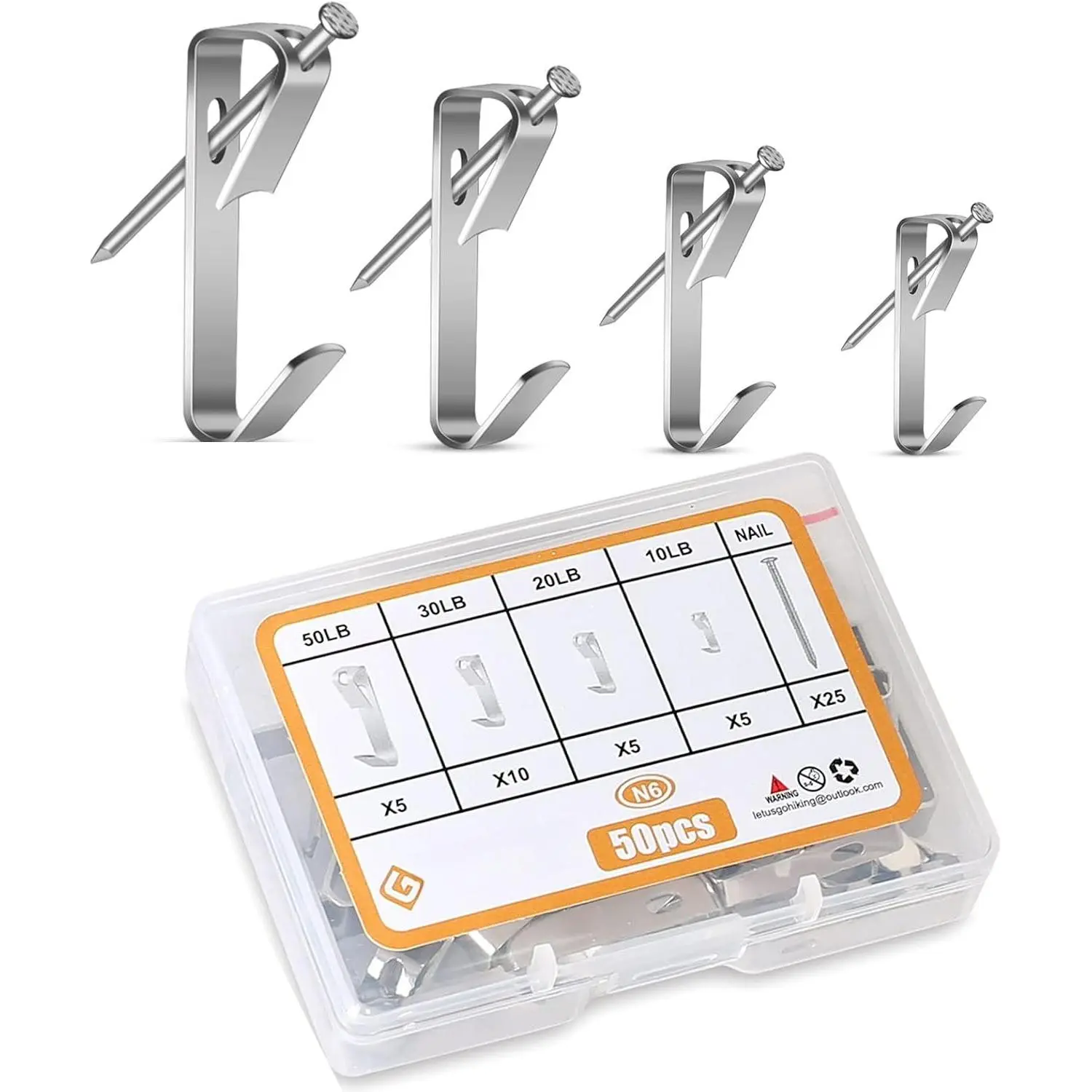 Picture  Hooks, 50 count Heavy Duty 10-50 lbs Picture Hangers Hardware kit with Nails for Picture Frame, Canvas, Mirror  Decoration