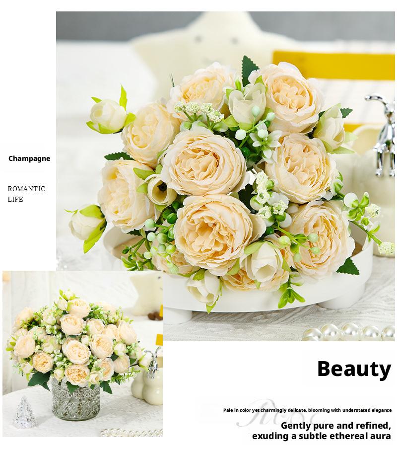 Elegant and noble artificial peony flowers for weddings, home decoration, and photography at weddings, holidays, parties, and events.Artificial flowers.Artisan-Crafted Real-Touch Silk Peony Table Centerpiece Bouquet - ~12" x 9"