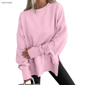 Women 2026 Fall Y2K Oversized Hoodie Pullover, Long Sleeve Thumbhole Side Slit Soft Sweatshirt Top, Casual Loose Outfit for Teen Street Campus Lounge Daily Wear