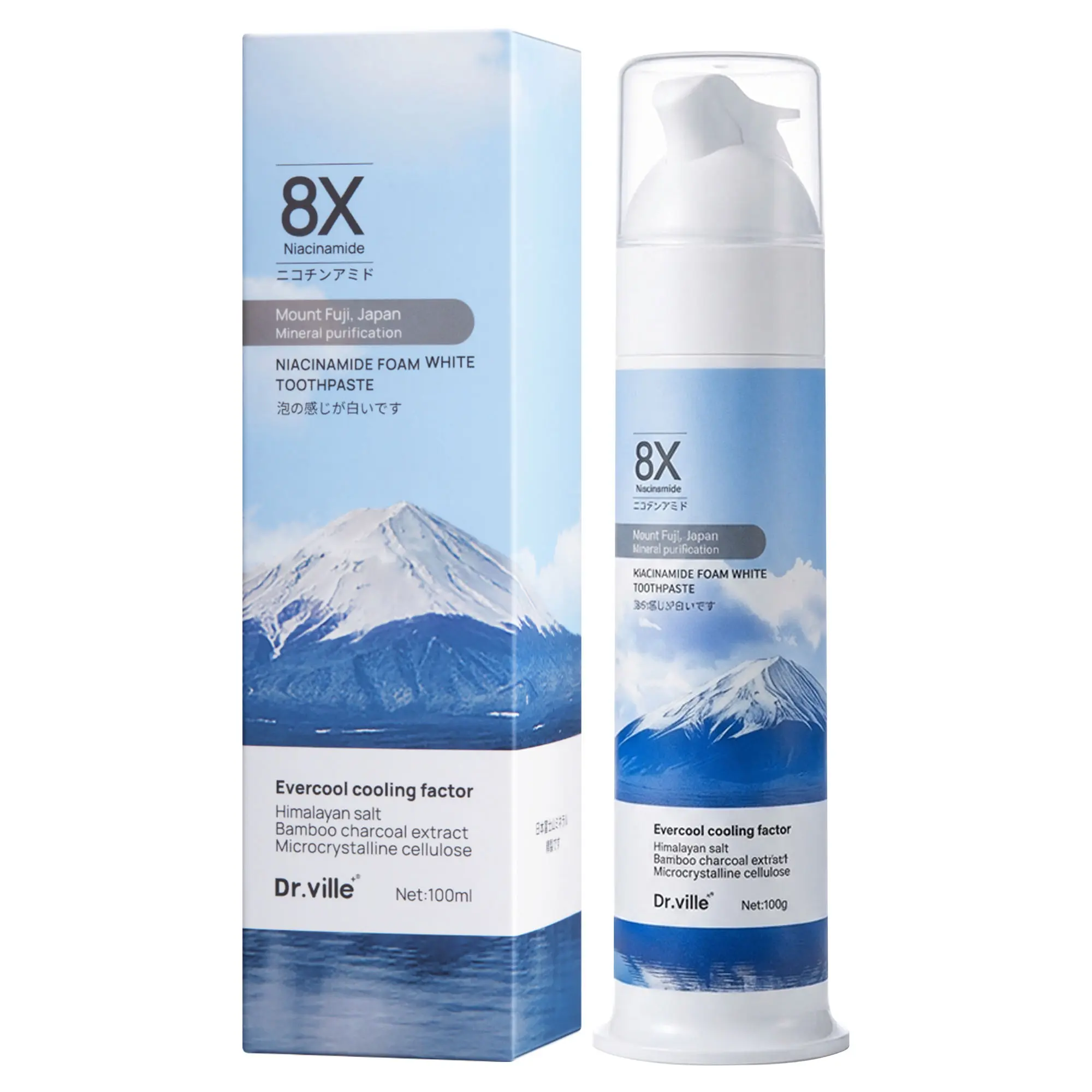 【Premium Ingredients】Dr.ville Niacinamide Foaming Toothpaste, Deep Clean Toothpaste with Bamboo Charcoal, Fresh Breath & Surface Stain Care, Daily Oral Care 100g-A