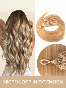 50 Strands/bag (30g) Real Hair Micro Ring Extensions, Invisible Beads, Natural Straight, Suitable for Thin Hair, Blonde/chestnut Color Options
