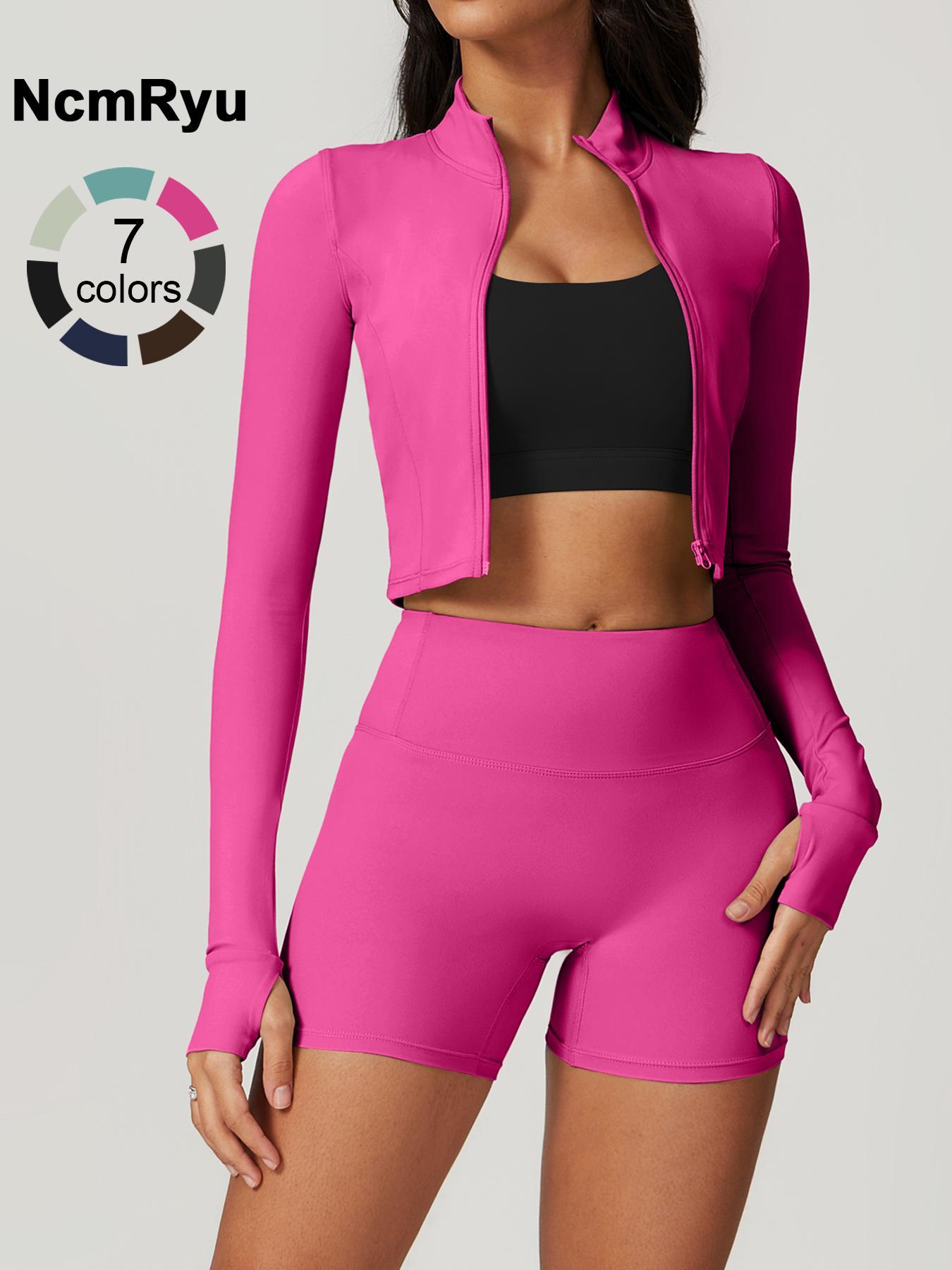 Women's high elastic soft standing neck zipper waist length shaping jacket high waist beautiful buttocks shorts yoga suit set Fitness Outfits Outdoor Running Cycling, Mountaineering Strolling Set Gym Sports Training Fashion Coat Shorts