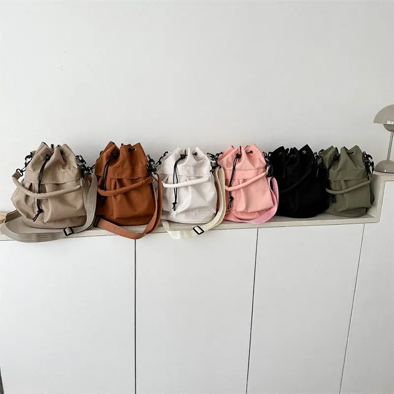 Waterproof Nylon Tote Bag, Minimalist Drawstring Shoulder & Crossbody Bag for Women with Large Capacity for Work & Travel