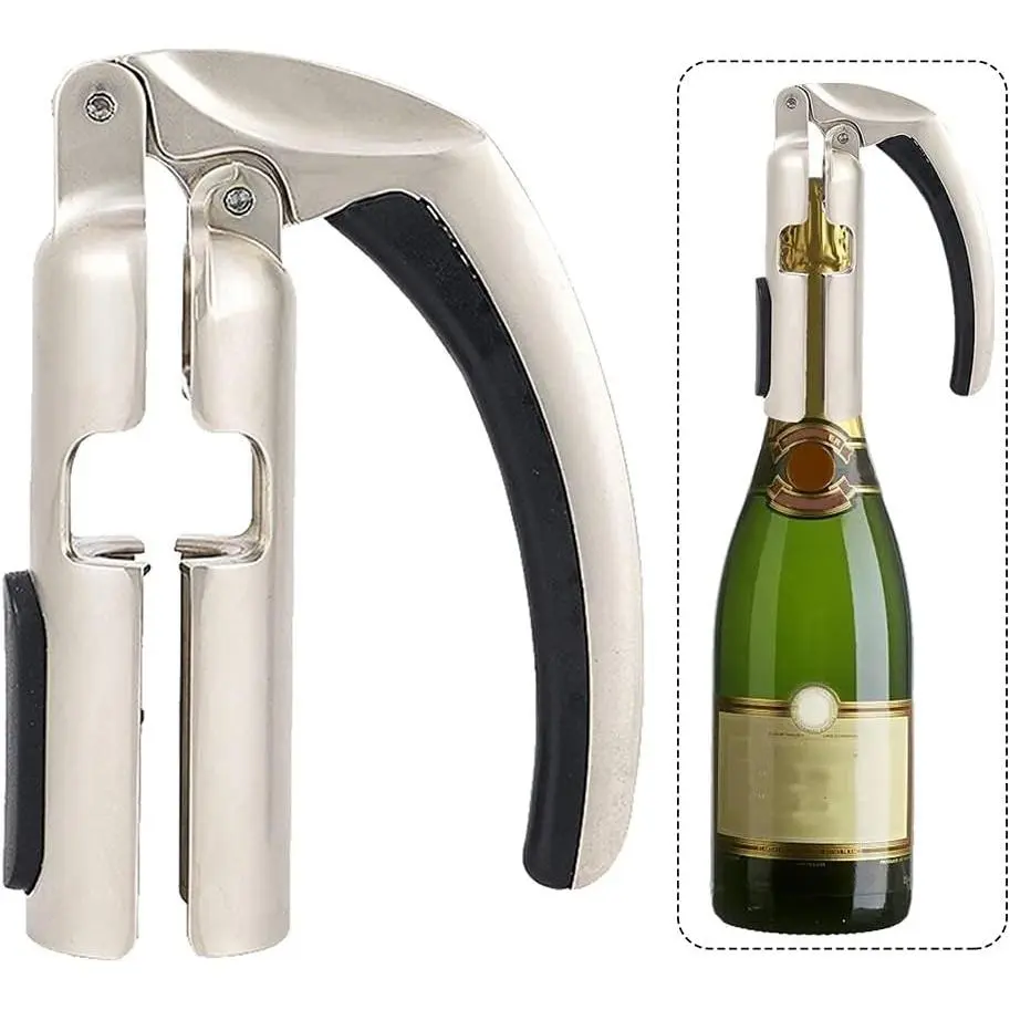 Champagne Bottle Opener Sparkling Wine Cork Puller, Bar Jar Cork Puller Champagne Corkscrew Kitchen Sparkling Wine Bottle Opener (Silver)