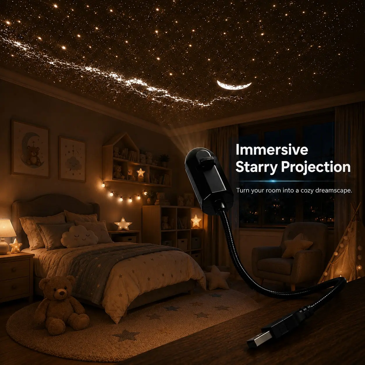 USB Galaxy Projector, Starry Sky Ceiling Projector for Bedroom, Aurora Space Projection Decor for Room, Hallway, Car Interior and Home Atmosphere