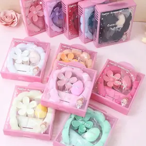 5 pieces/set, multi-purpose sponge spa headband and wristbands, cloud headband for makeup and washing, water-absorbent wristbands, large beauty sponge, flower hair clips, Floral, gift box packaging, suitable for bathroom